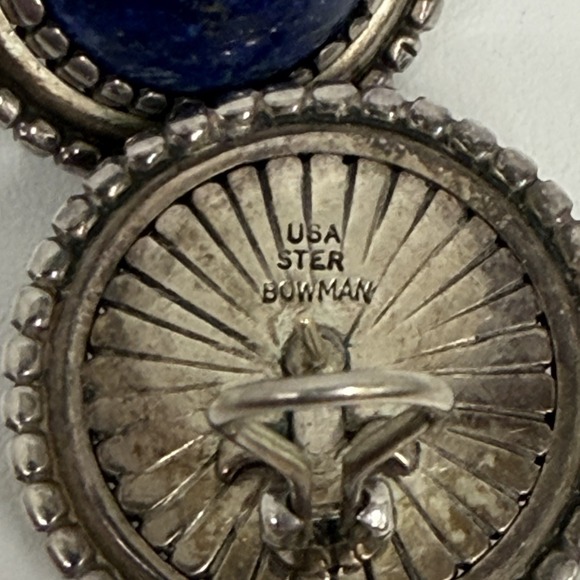 Ned Bowman B.C. Silver Sterling Lapis Earrings LARGE 33 Grams Round Art To Wear - Picture 7 of 8